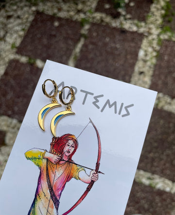 Artemis moon earrings/gold plated moon earrings/Goddess Artemis earrings/Goddess Artemis symbol earrings