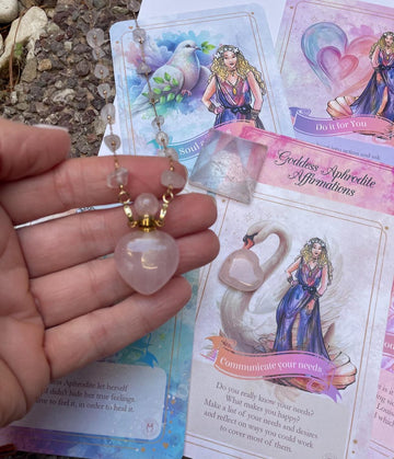 Goddess Aphrodite self-love activator/Rose Quartz Perfume Bottle Neckl…