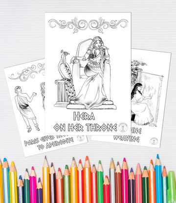Greek Mythology Coloring Pages/If you and your children love Greek Mythology this is a must have! 12 unique hand drawn Mythological scenes!
