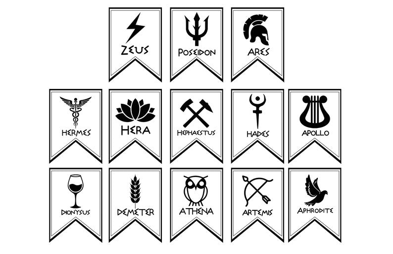 Greek Gods Symbols Banner/Percy Jackson inspired.Perfect banner if you are organizing a Greek Mythology or Percy Jackson party.2 versions