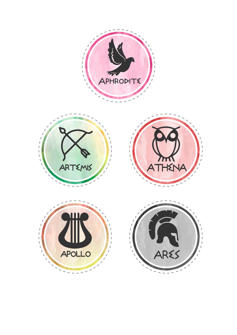 Greek Gods symbols vinyl stickers/Percy Jackson inspired stickers/13 stickers with each God/Goddess symbol, colored or silver version