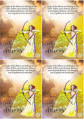 A colorful art print featuring Goddess Artemis, the Greek Goddess of the moon and the hunt, with a quote by Rumi.