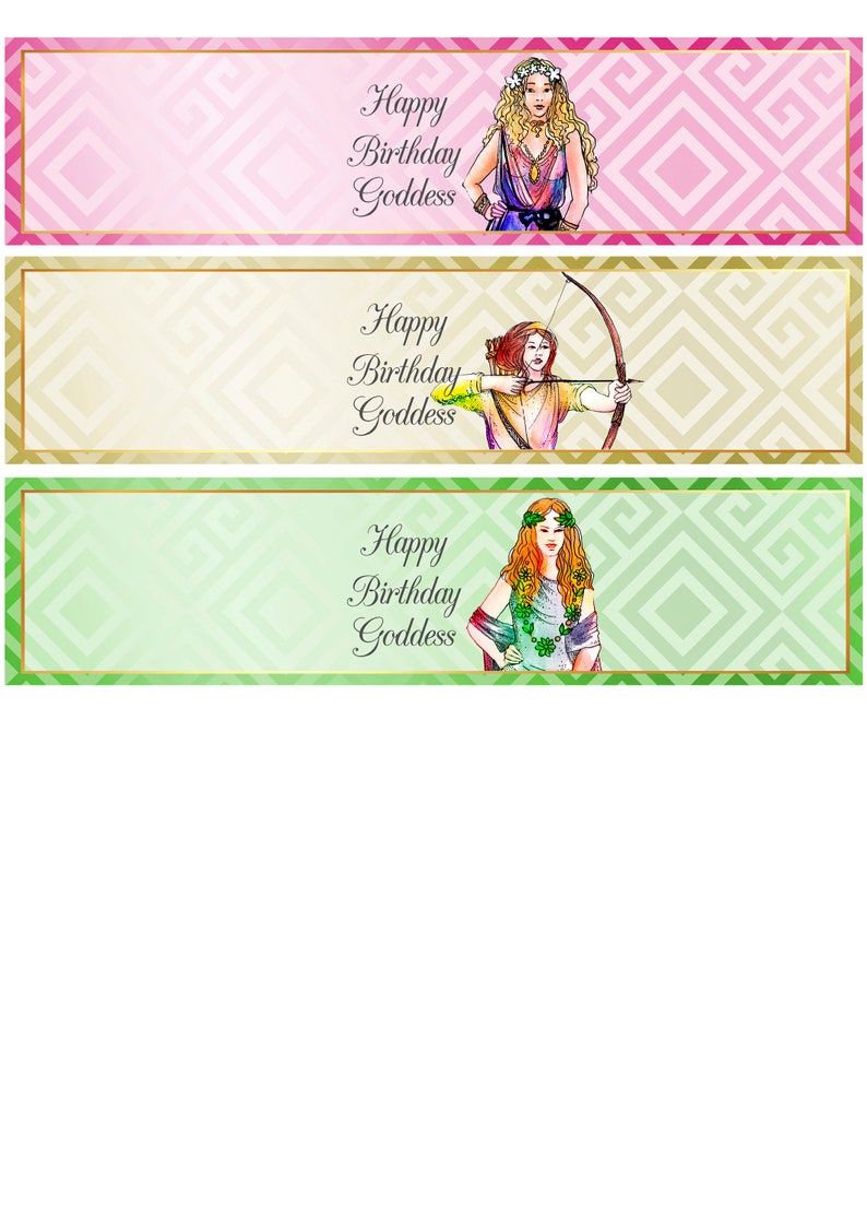 Greek Goddess Water Bottle Wrappers | Printable Party Decor

