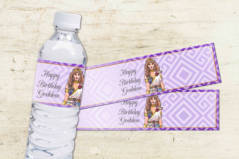 Greek Goddess Water Bottle Wrappers | Printable Party Decor

