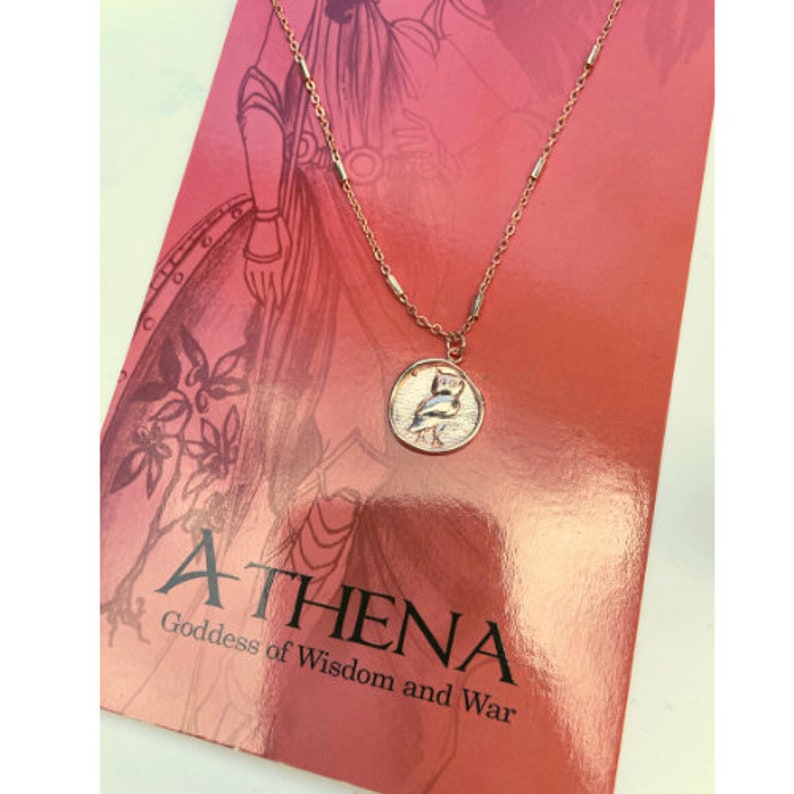 Athena necklace/rose gold owl necklace/Goddess Athena symbol necklace, symbol of wisdom necklace, Goddess Athena gift, owl pendant
