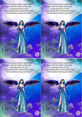 A5 art print featuring Goddess Nemesis with a quote, displayed in a frame, with a blue and purple color scheme.