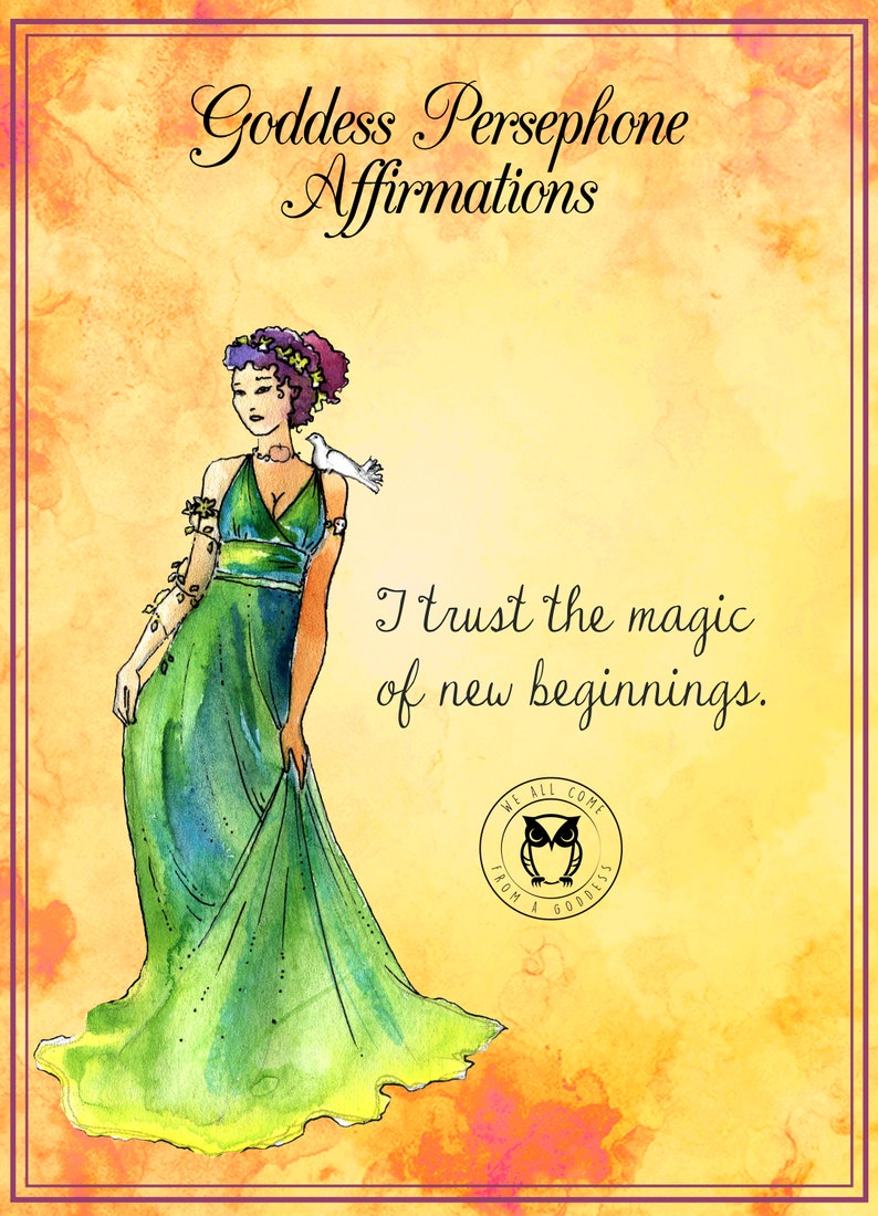Persephone Affirmation cards, 20 different messages/connect with your inner Goddess, tips and affirmations/ instant download