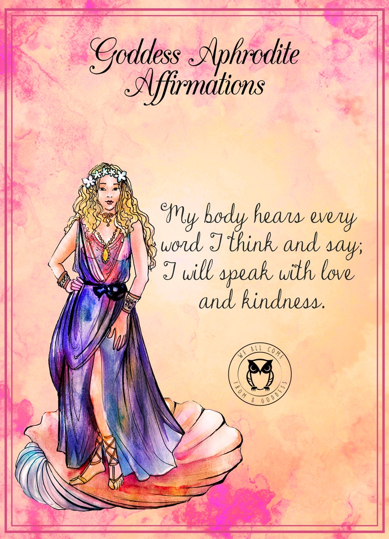 Goddess Aphrodite Affirmation cards, 20 different messages/connect with your inner Goddess, tips and affirmations