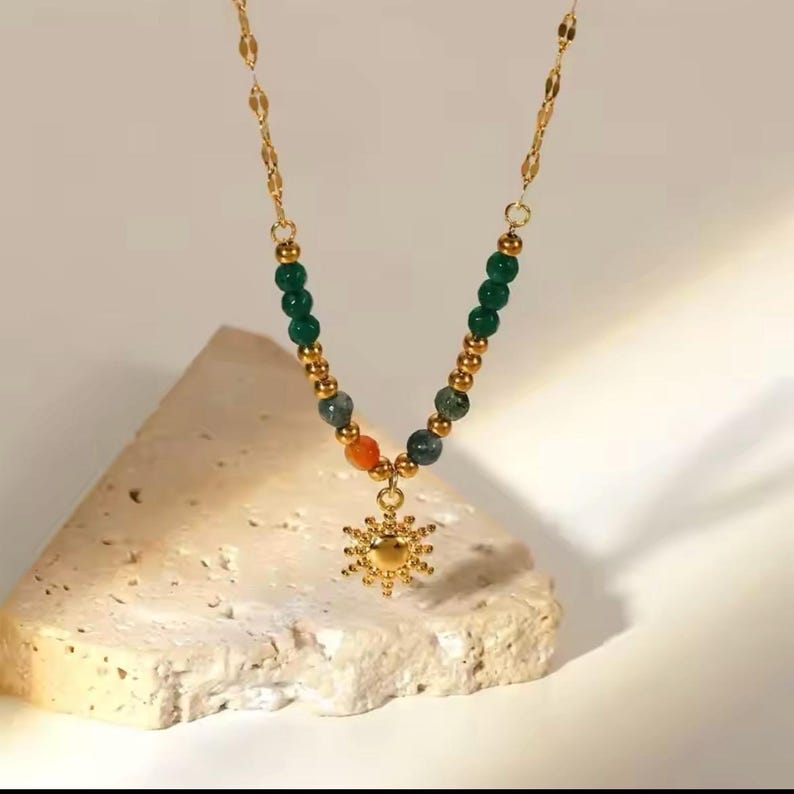 Apollo necklace/God of the Sun necklace/God of the sun and poetry necklace/ stainless steel and natural stones necklace
