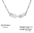 A stainless steel necklace with a winged design, displayed on a tag with an illustration of Hermes, the Greek God of commerce, wealth, and communication.