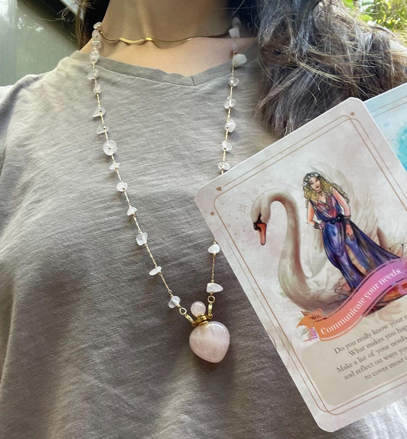 Goddess Aphrodite self-love activator/Rose Quartz Perfume Bottle Neckl…


