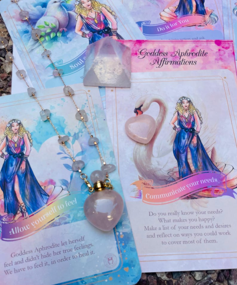 Goddess Aphrodite self-love activator/Rose Quartz Perfume Bottle Neckl…

